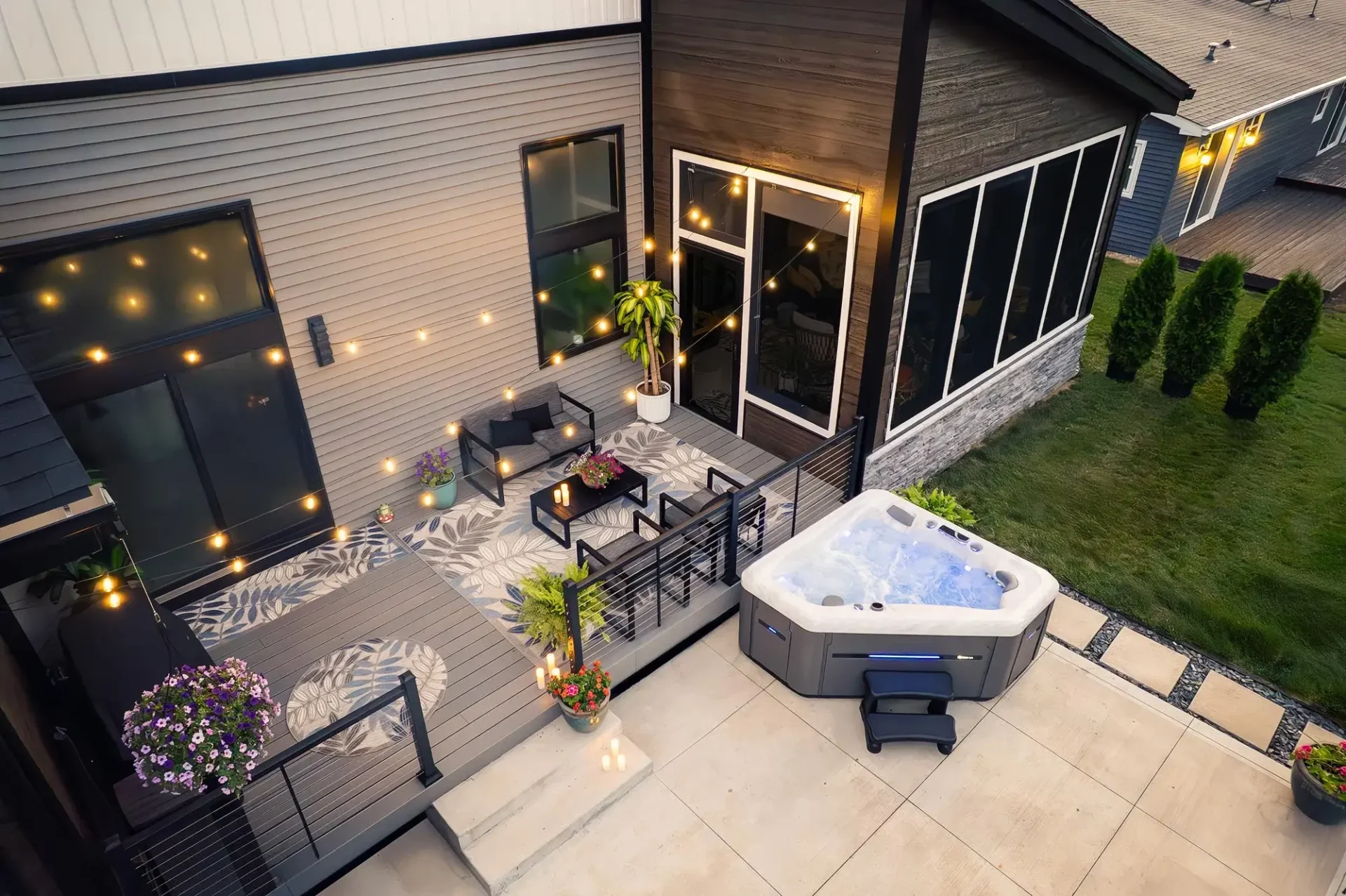 master spas 240X Lifestyle drone lake house twilight series